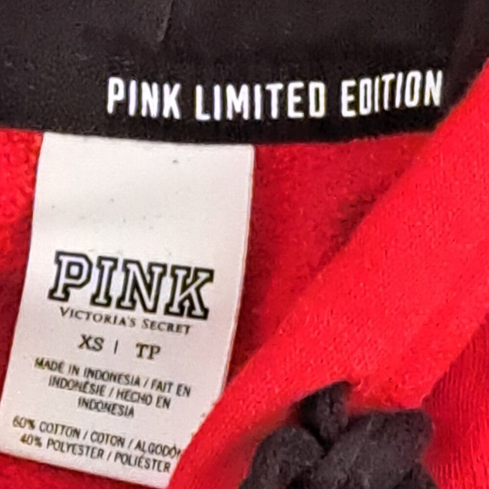 PINK Victoria's Secret Limited Edition Red Zip Hoodie XS | White & Black Stripe - Picture 10 of 11